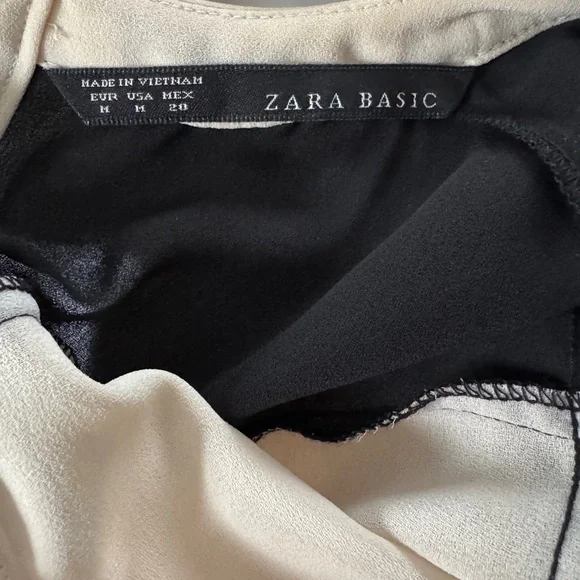 Zara Cream Black Pleated Long Sleeve Contrast Dress Size M (Runs Small) - Picture 8 of 13